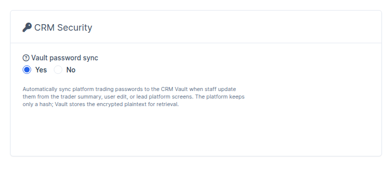 CRM Security - Vault password sync toggle
